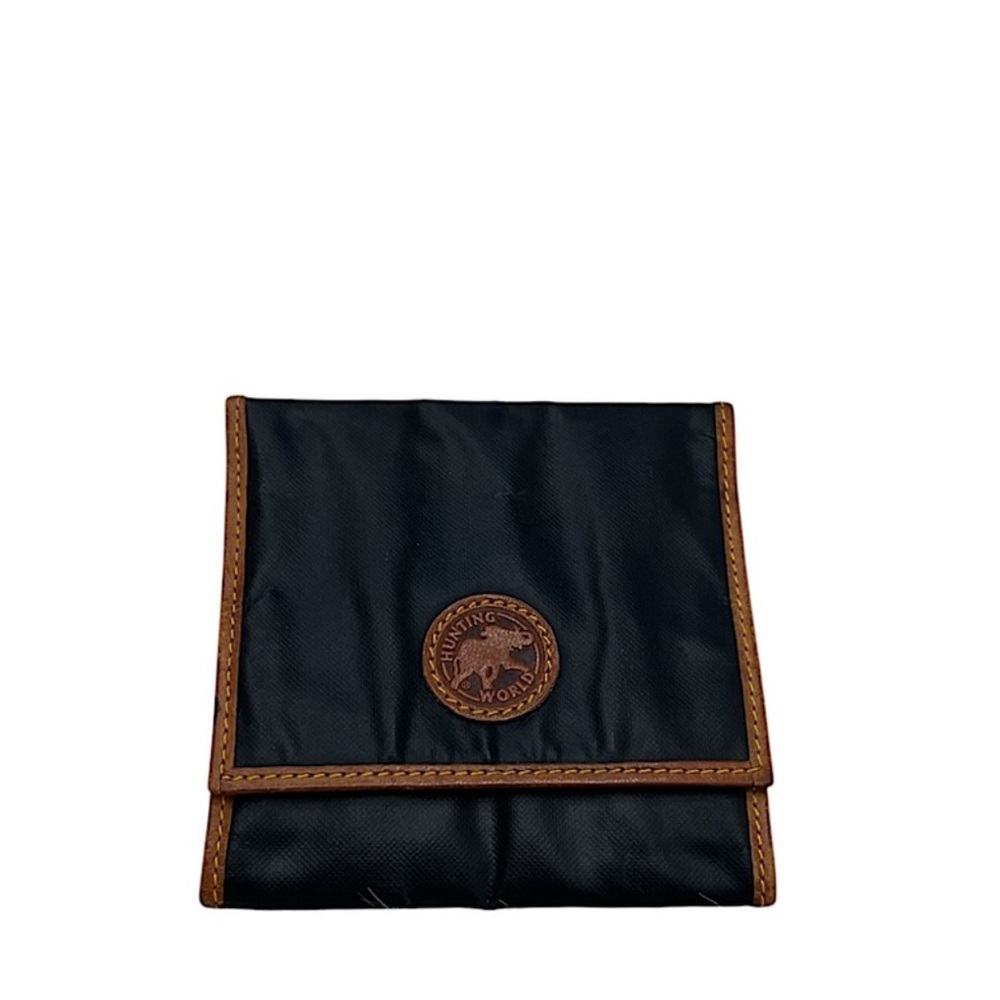 HUNTING WORLD - BLACK TAN NYLON SNAP COIN CASE HOLDER PURSE WALLET